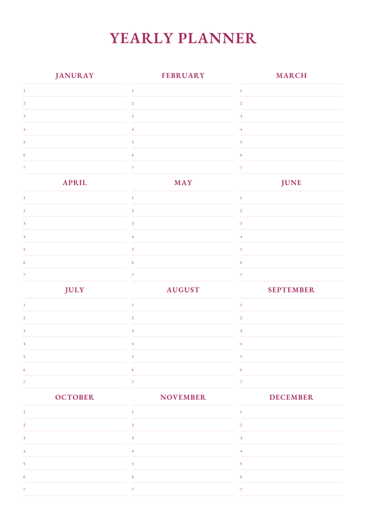 Yearly planner