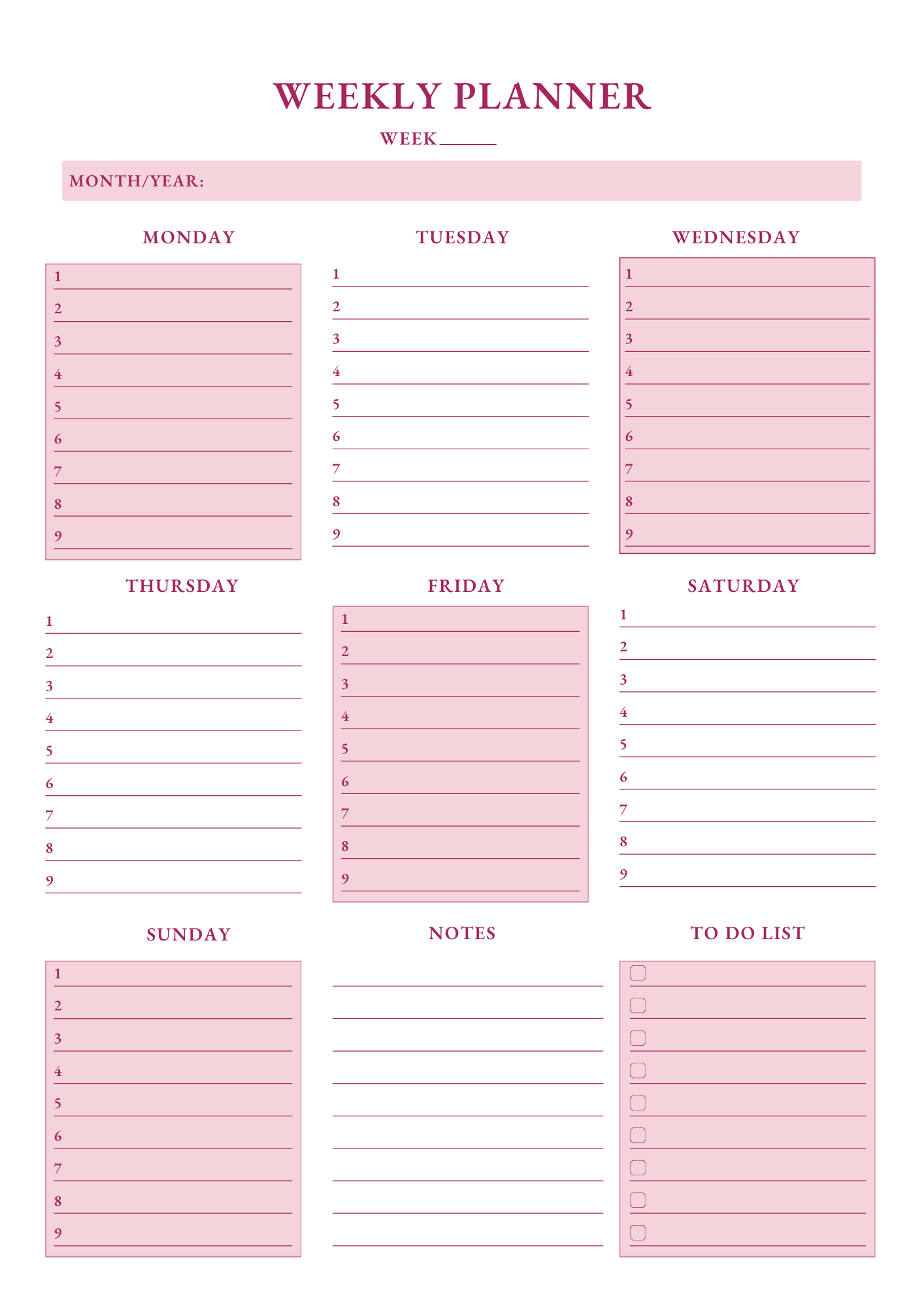Weekly planner
